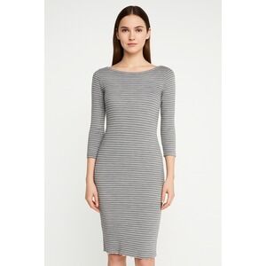 BCBGMAXAZRIA Gray White Striped 3/4 Sleeve Knit Bodycon Dress XS